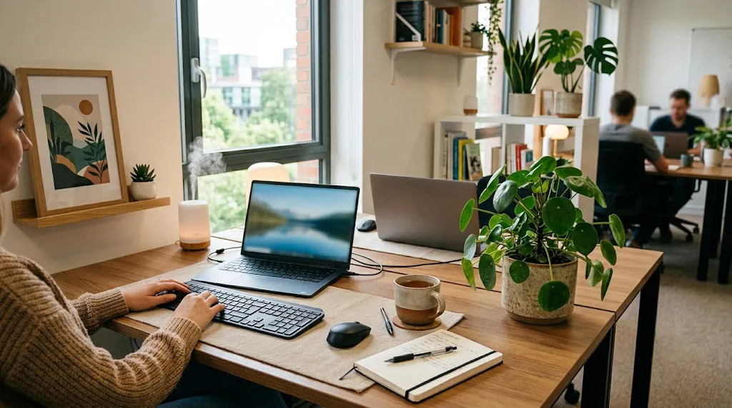 Bright, positive office desk setup — Dr S Pujah's tips for creating positive energy at work.