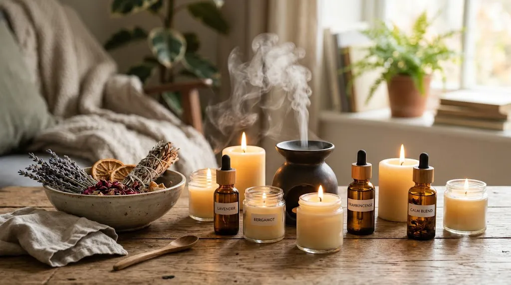 Essential oils and a candle — Dr S Pujah's guide to aromatherapy benefits and uses.
